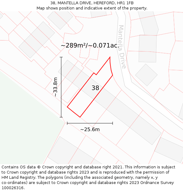 38, MANTELLA DRIVE, HEREFORD, HR1 1FB: Plot and title map