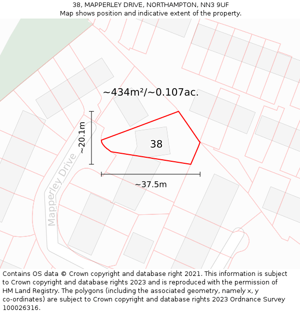 38, MAPPERLEY DRIVE, NORTHAMPTON, NN3 9UF: Plot and title map