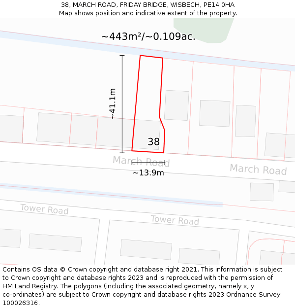 38, MARCH ROAD, FRIDAY BRIDGE, WISBECH, PE14 0HA: Plot and title map