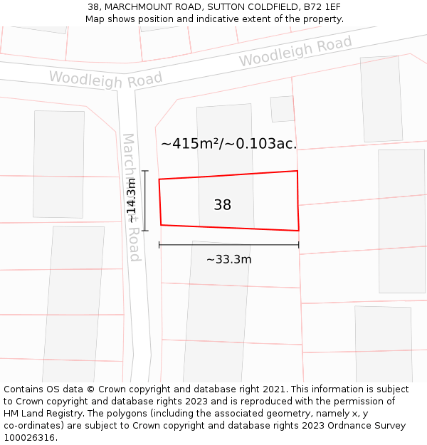 38, MARCHMOUNT ROAD, SUTTON COLDFIELD, B72 1EF: Plot and title map