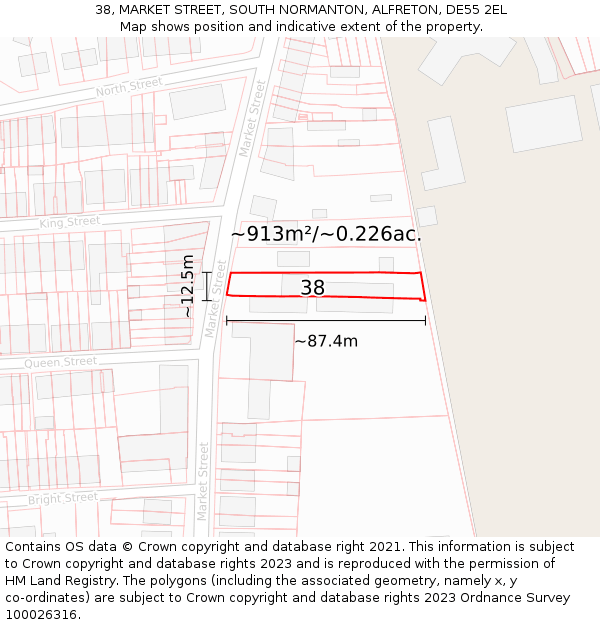 38, MARKET STREET, SOUTH NORMANTON, ALFRETON, DE55 2EL: Plot and title map