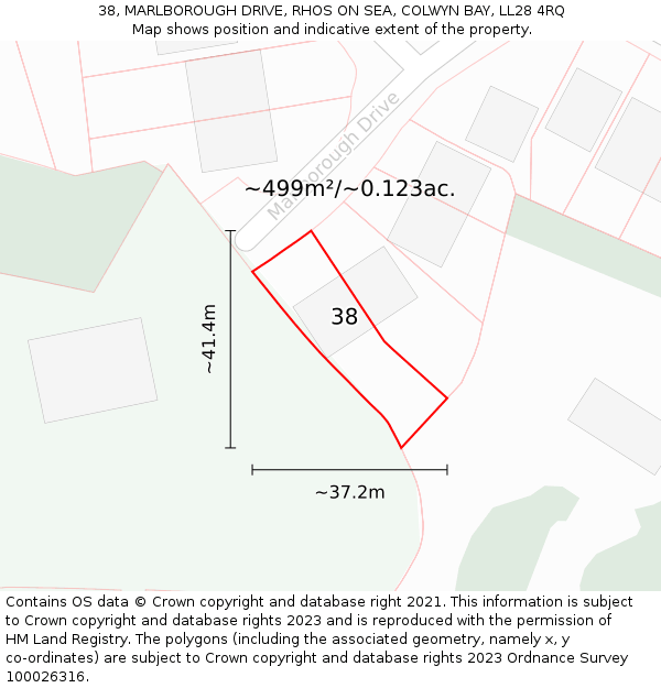 38, MARLBOROUGH DRIVE, RHOS ON SEA, COLWYN BAY, LL28 4RQ: Plot and title map