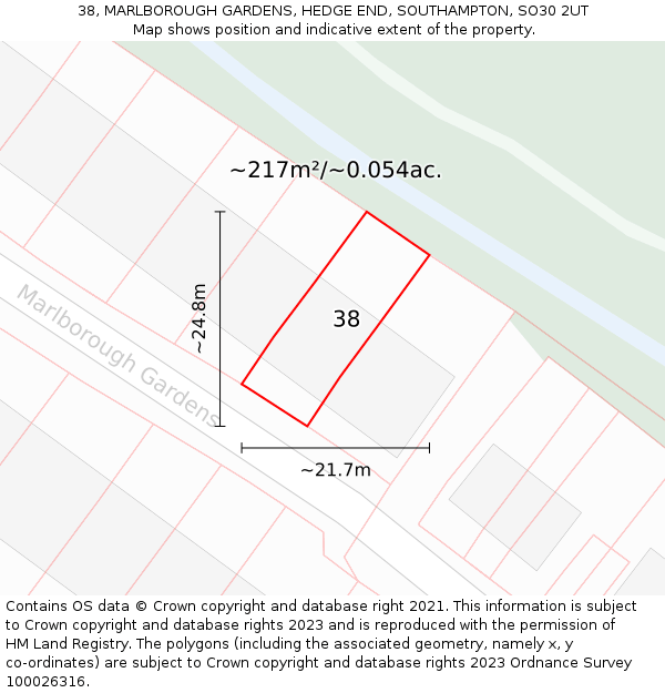 38, MARLBOROUGH GARDENS, HEDGE END, SOUTHAMPTON, SO30 2UT: Plot and title map
