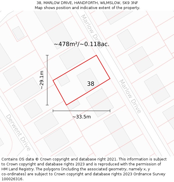 38, MARLOW DRIVE, HANDFORTH, WILMSLOW, SK9 3NF: Plot and title map
