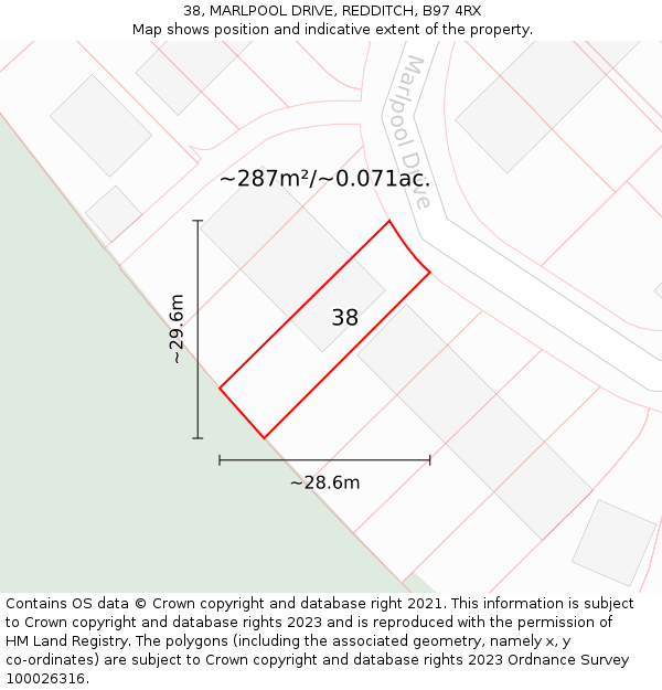 38, MARLPOOL DRIVE, REDDITCH, B97 4RX: Plot and title map