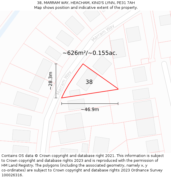 38, MARRAM WAY, HEACHAM, KING'S LYNN, PE31 7AH: Plot and title map