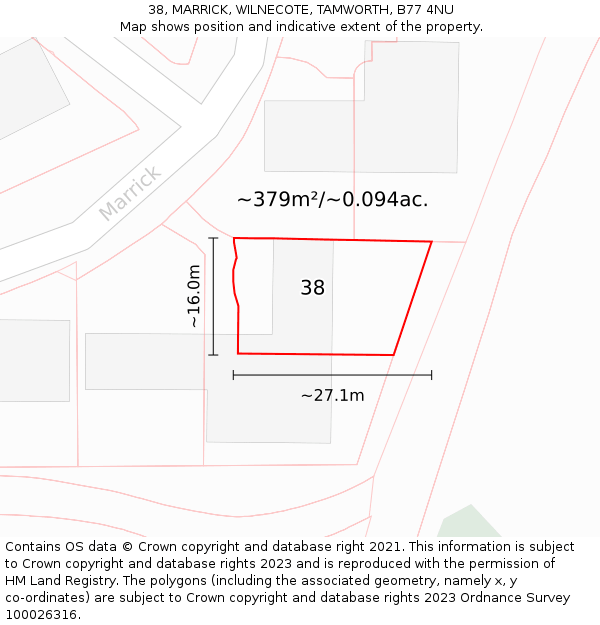 38, MARRICK, WILNECOTE, TAMWORTH, B77 4NU: Plot and title map