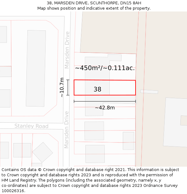 38, MARSDEN DRIVE, SCUNTHORPE, DN15 8AH: Plot and title map