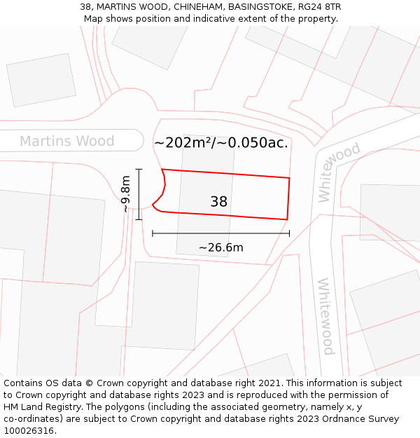 38, MARTINS WOOD, CHINEHAM, BASINGSTOKE, RG24 8TR: Plot and title map