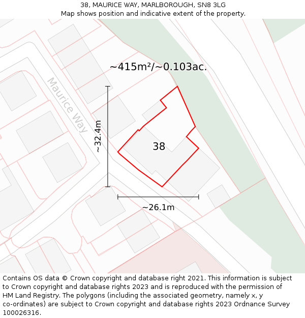 38, MAURICE WAY, MARLBOROUGH, SN8 3LG: Plot and title map