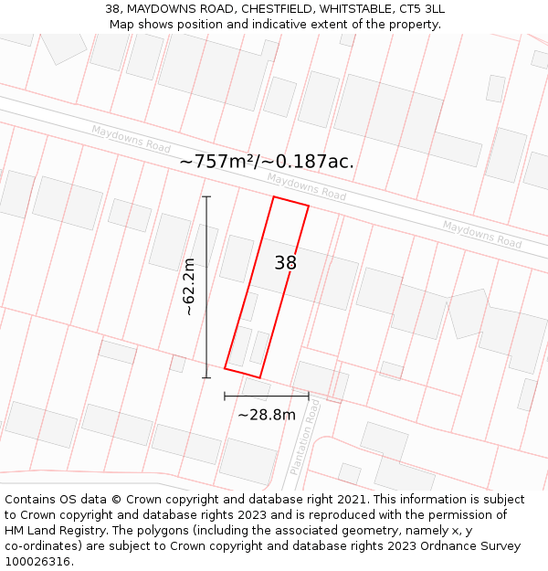 38, MAYDOWNS ROAD, CHESTFIELD, WHITSTABLE, CT5 3LL: Plot and title map
