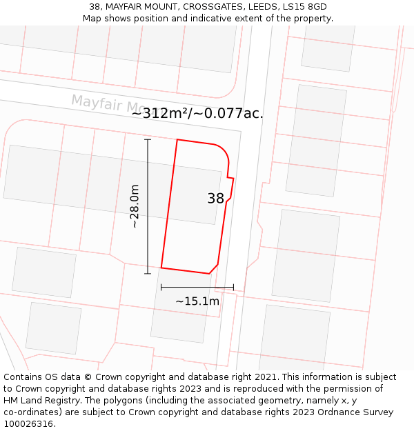 38, MAYFAIR MOUNT, CROSSGATES, LEEDS, LS15 8GD: Plot and title map