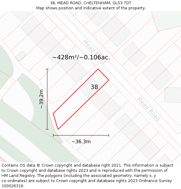 38, MEAD ROAD, CHELTENHAM, GL53 7DT: Plot and title map