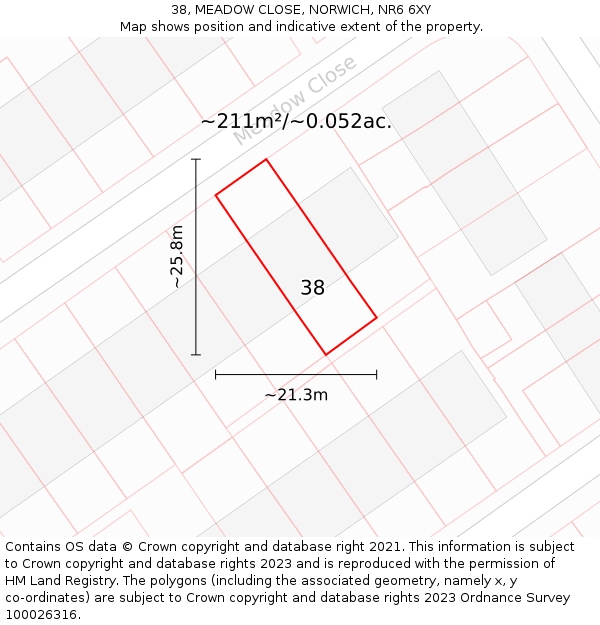 38, MEADOW CLOSE, NORWICH, NR6 6XY: Plot and title map
