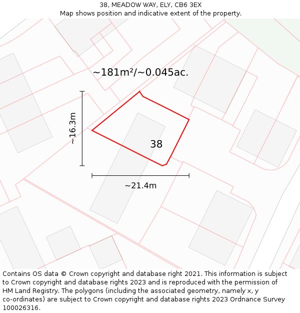 38, MEADOW WAY, ELY, CB6 3EX: Plot and title map