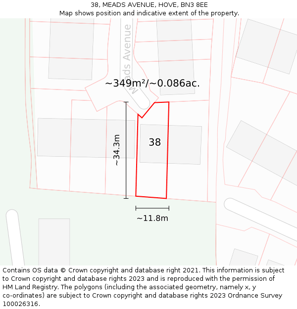 38, MEADS AVENUE, HOVE, BN3 8EE: Plot and title map