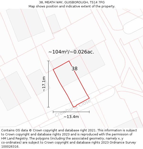 38, MEATH WAY, GUISBOROUGH, TS14 7PG: Plot and title map