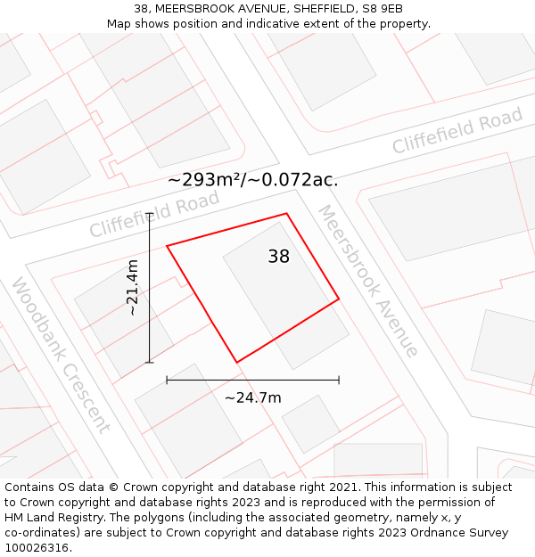 38, MEERSBROOK AVENUE, SHEFFIELD, S8 9EB: Plot and title map