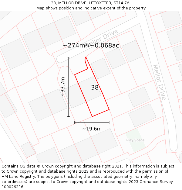 38, MELLOR DRIVE, UTTOXETER, ST14 7AL: Plot and title map