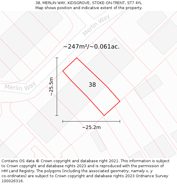 38, MERLIN WAY, KIDSGROVE, STOKE-ON-TRENT, ST7 4YL: Plot and title map
