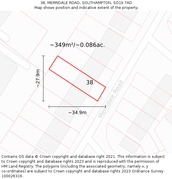 38, MERRIDALE ROAD, SOUTHAMPTON, SO19 7AD: Plot and title map