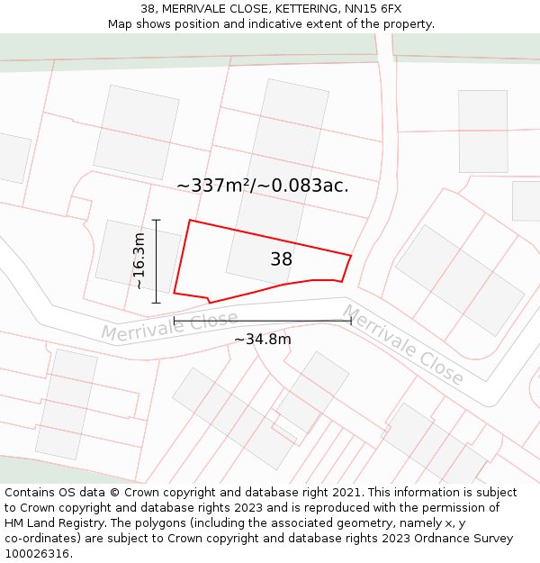 38, MERRIVALE CLOSE, KETTERING, NN15 6FX: Plot and title map