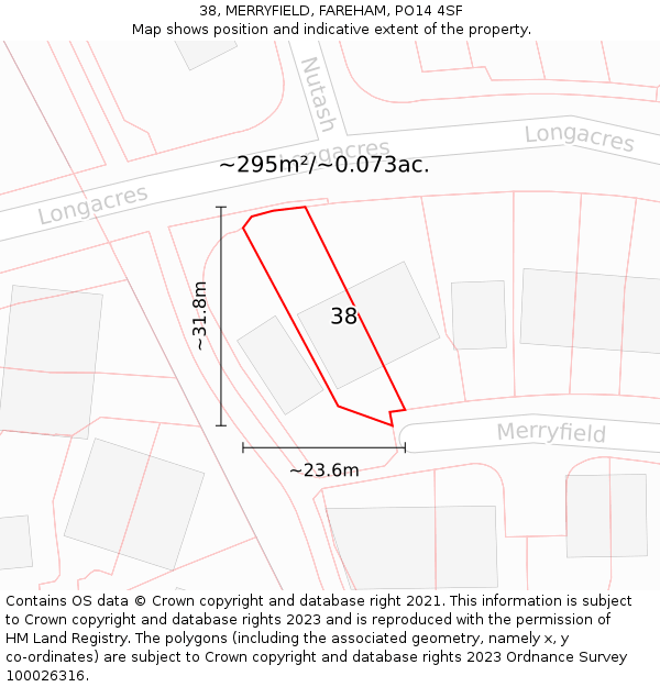 38, MERRYFIELD, FAREHAM, PO14 4SF: Plot and title map