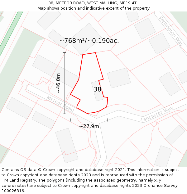 38, METEOR ROAD, WEST MALLING, ME19 4TH: Plot and title map