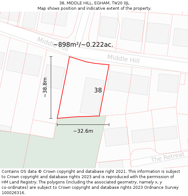 38, MIDDLE HILL, EGHAM, TW20 0JL: Plot and title map