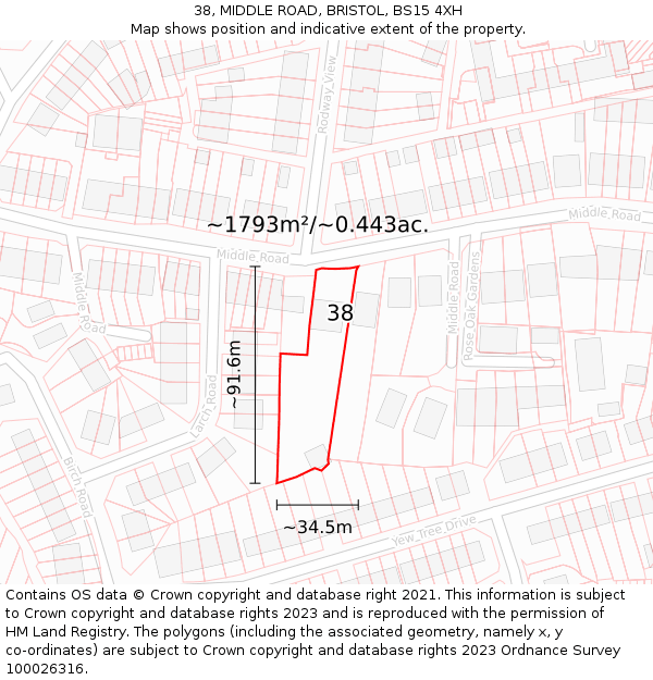 38, MIDDLE ROAD, BRISTOL, BS15 4XH: Plot and title map