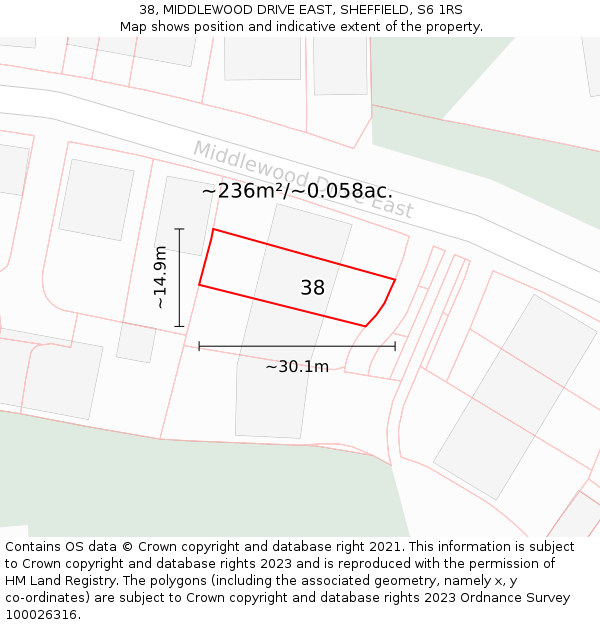 38, MIDDLEWOOD DRIVE EAST, SHEFFIELD, S6 1RS: Plot and title map