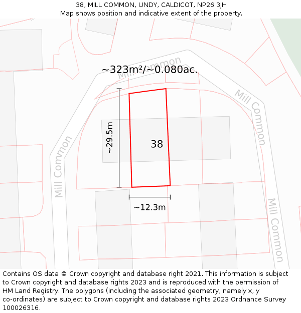 38, MILL COMMON, UNDY, CALDICOT, NP26 3JH: Plot and title map