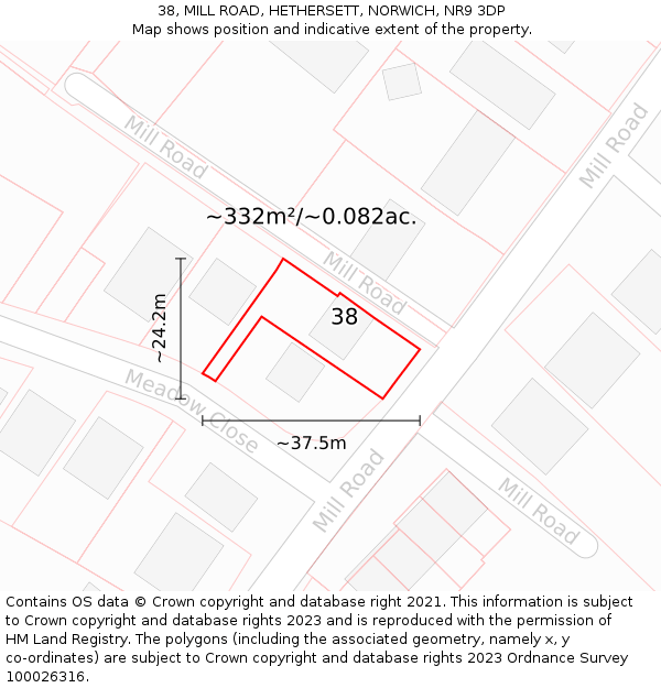 38, MILL ROAD, HETHERSETT, NORWICH, NR9 3DP: Plot and title map