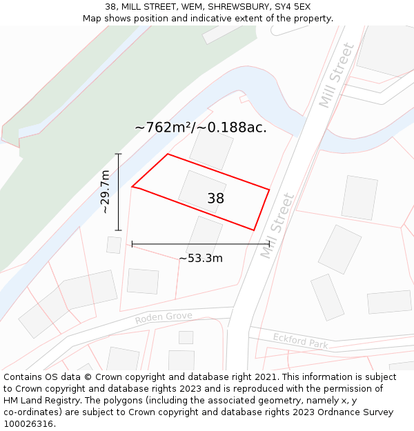 38, MILL STREET, WEM, SHREWSBURY, SY4 5EX: Plot and title map