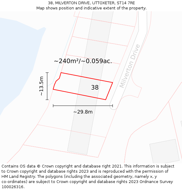 38, MILVERTON DRIVE, UTTOXETER, ST14 7RE: Plot and title map