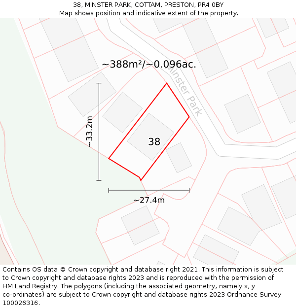 38, MINSTER PARK, COTTAM, PRESTON, PR4 0BY: Plot and title map
