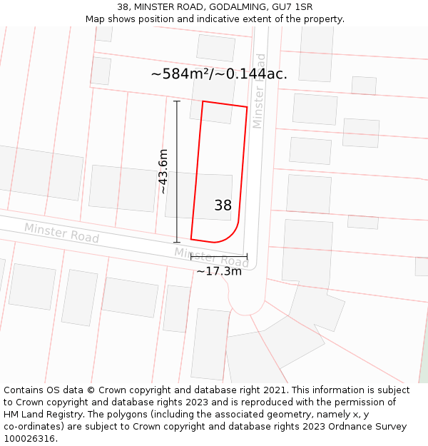 38, MINSTER ROAD, GODALMING, GU7 1SR: Plot and title map