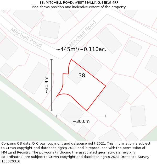 38, MITCHELL ROAD, WEST MALLING, ME19 4RF: Plot and title map