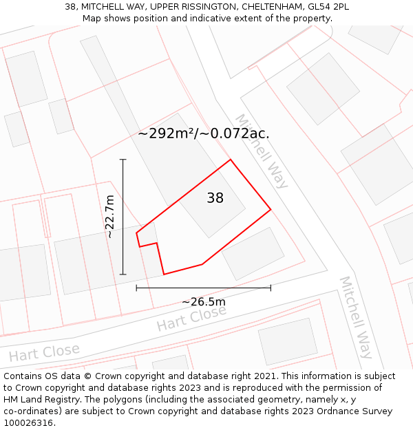 38, MITCHELL WAY, UPPER RISSINGTON, CHELTENHAM, GL54 2PL: Plot and title map