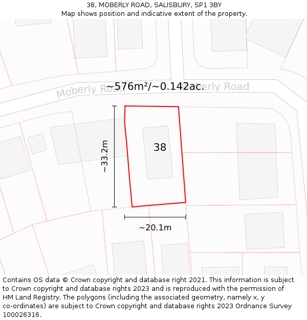 38, MOBERLY ROAD, SALISBURY, SP1 3BY: Plot and title map