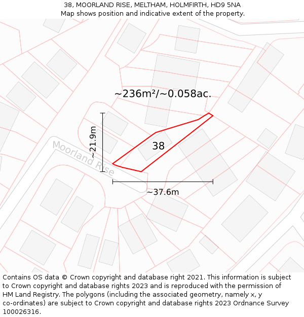 38, MOORLAND RISE, MELTHAM, HOLMFIRTH, HD9 5NA: Plot and title map