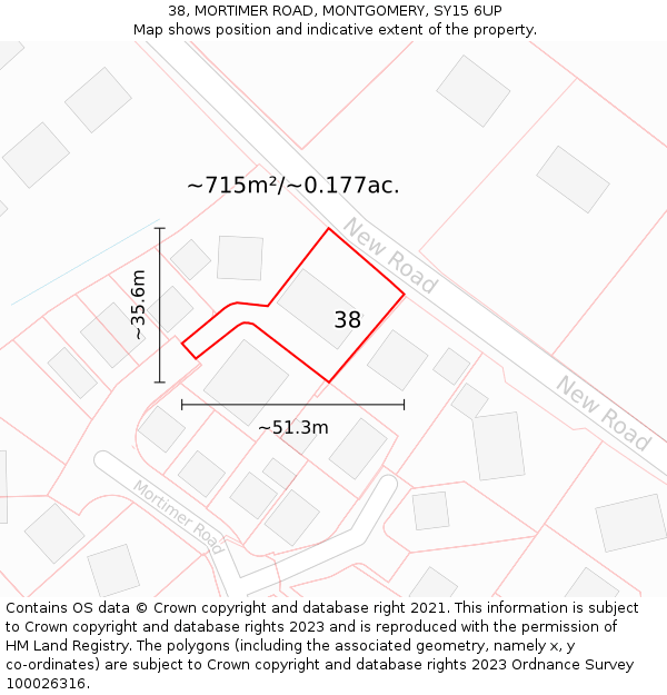 38, MORTIMER ROAD, MONTGOMERY, SY15 6UP: Plot and title map