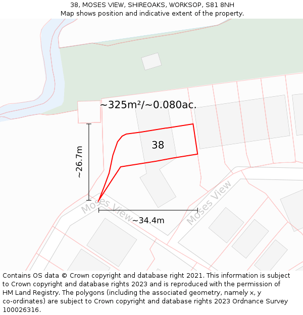 38, MOSES VIEW, SHIREOAKS, WORKSOP, S81 8NH: Plot and title map