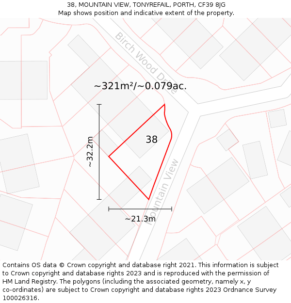 38, MOUNTAIN VIEW, TONYREFAIL, PORTH, CF39 8JG: Plot and title map