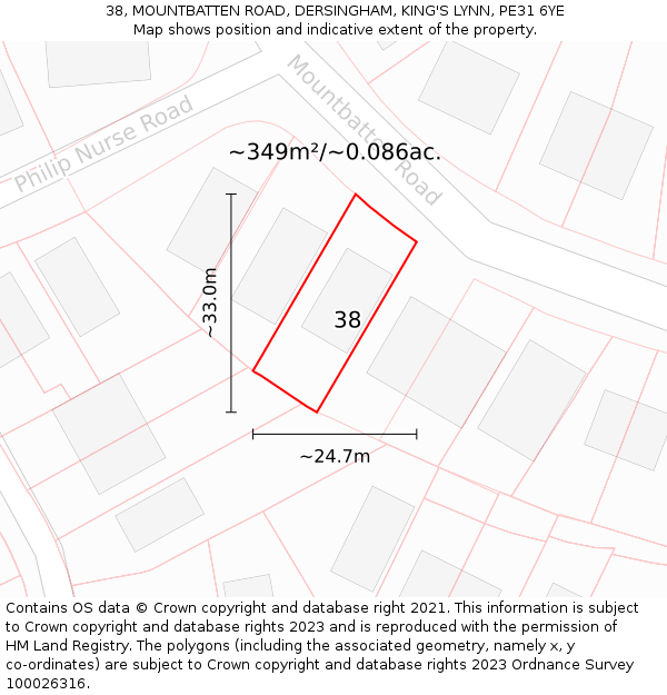 38, MOUNTBATTEN ROAD, DERSINGHAM, KING'S LYNN, PE31 6YE: Plot and title map