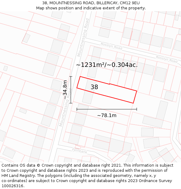 38, MOUNTNESSING ROAD, BILLERICAY, CM12 9EU: Plot and title map