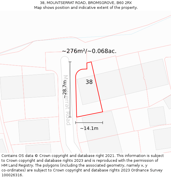 38, MOUNTSERRAT ROAD, BROMSGROVE, B60 2RX: Plot and title map