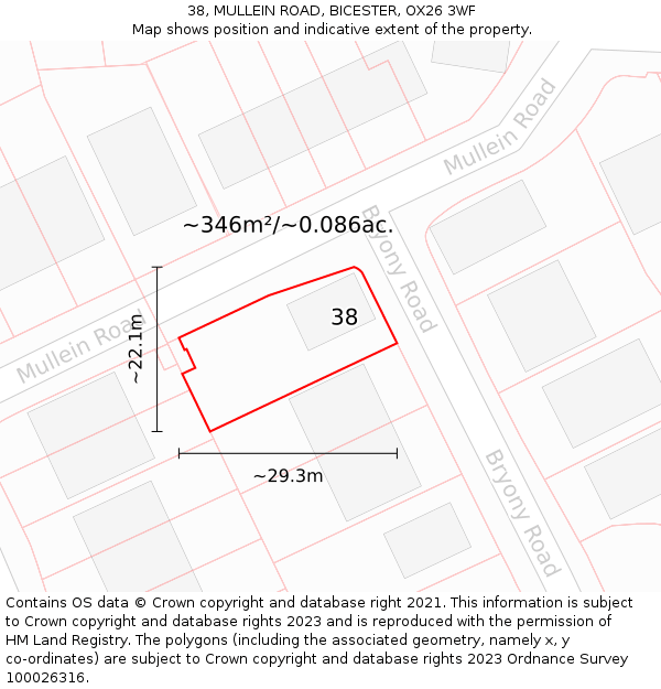 38, MULLEIN ROAD, BICESTER, OX26 3WF: Plot and title map