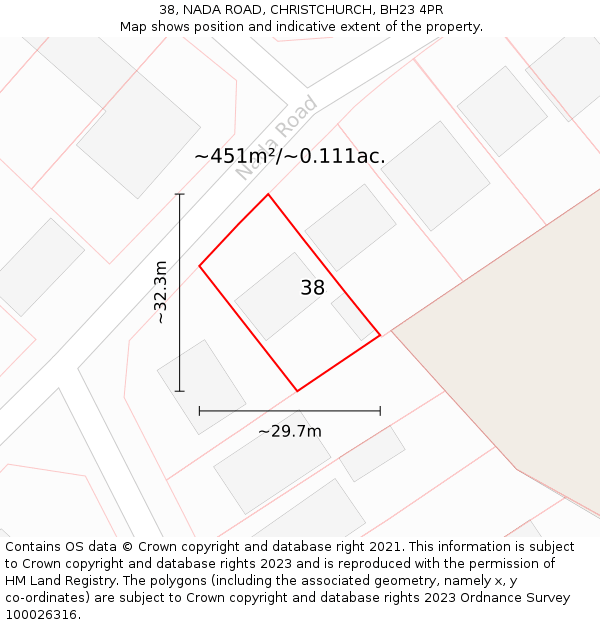 38, NADA ROAD, CHRISTCHURCH, BH23 4PR: Plot and title map