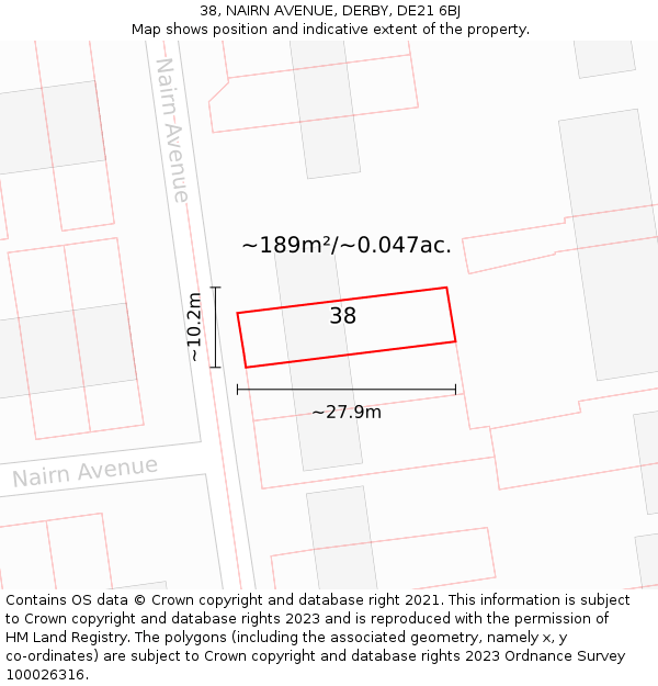 38, NAIRN AVENUE, DERBY, DE21 6BJ: Plot and title map